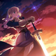 Saber stands stoically in a dramatic pose while she wonders where her next meal is coming from.